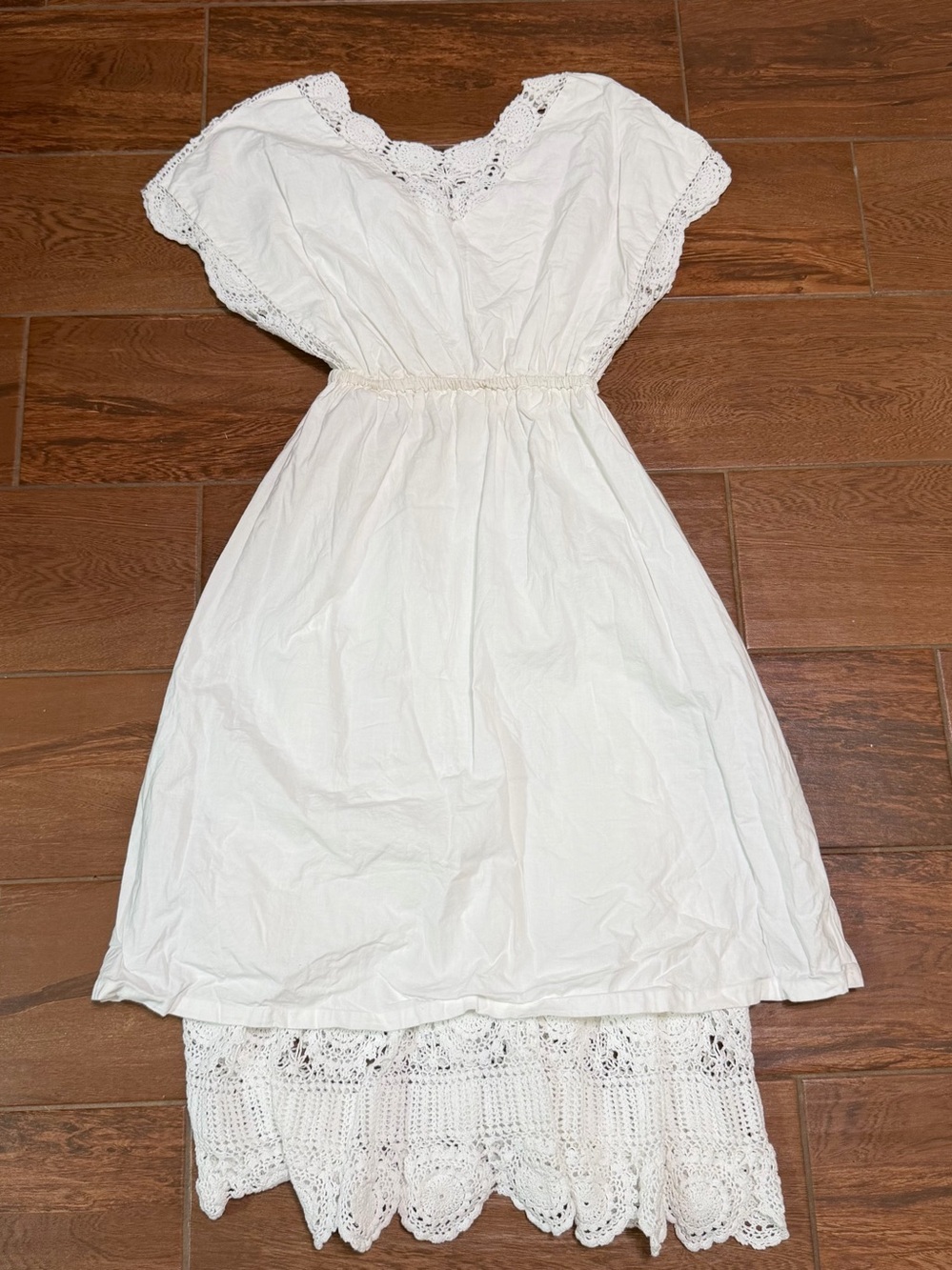 Vintage 70s White Hand Crochet Dress M Midi Cotton Sundress Prairie Boho Bridal - Picture 16 of 16
